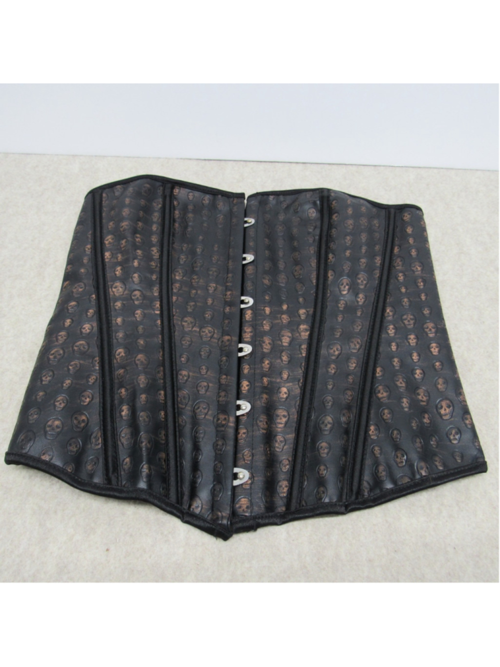 Black Skull Corset Underbust Faux Leather Gothic Punk Waist Cinch Bustier Corset